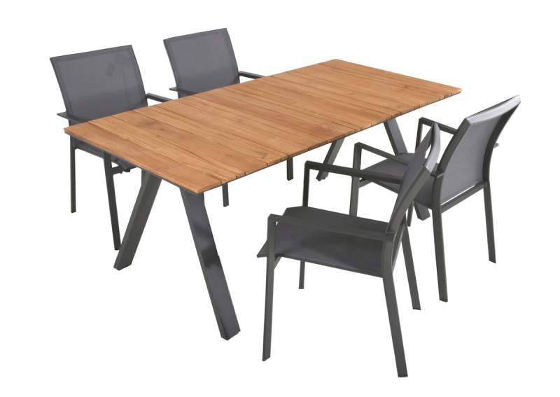 Garden Pleasure Gartenmöbel Set DAVINA / RANA 03, Tisch 180 x 90 +  4 Stapelsessel, Aluminium / Teak / Kunststoffgewebe von Garden Pleasure