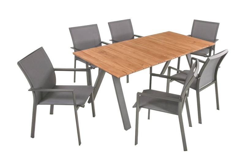 Garden Pleasure Gartenmöbel Set DAVINA / RANA 04, Tisch 180 x 90 +  6 Stapelsessel, Aluminium / Teak / Kunststoffgewebe von Garden Pleasure