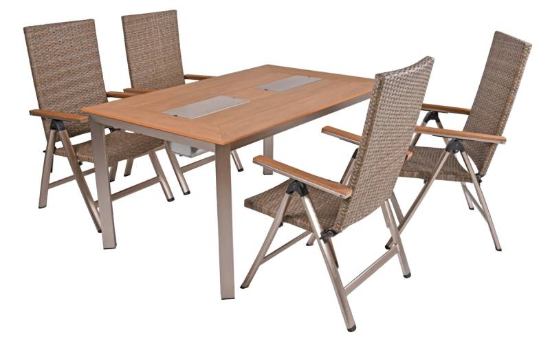 Garden Pleasure Gartenmöbel Set FLORENCE 08, Tisch 150 x 90 + 4 Hochlehner, Aluminium / Nonwood / Polyrattan von Garden Pleasure
