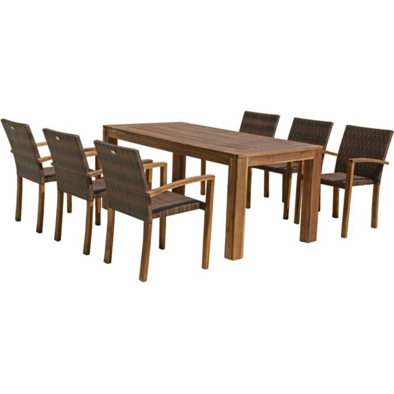 Garden Pleasure Gartenmöbel-Set TOPEKA, Tisch + 6 Stühle, Akazie / Polyrattan von Garden Pleasure