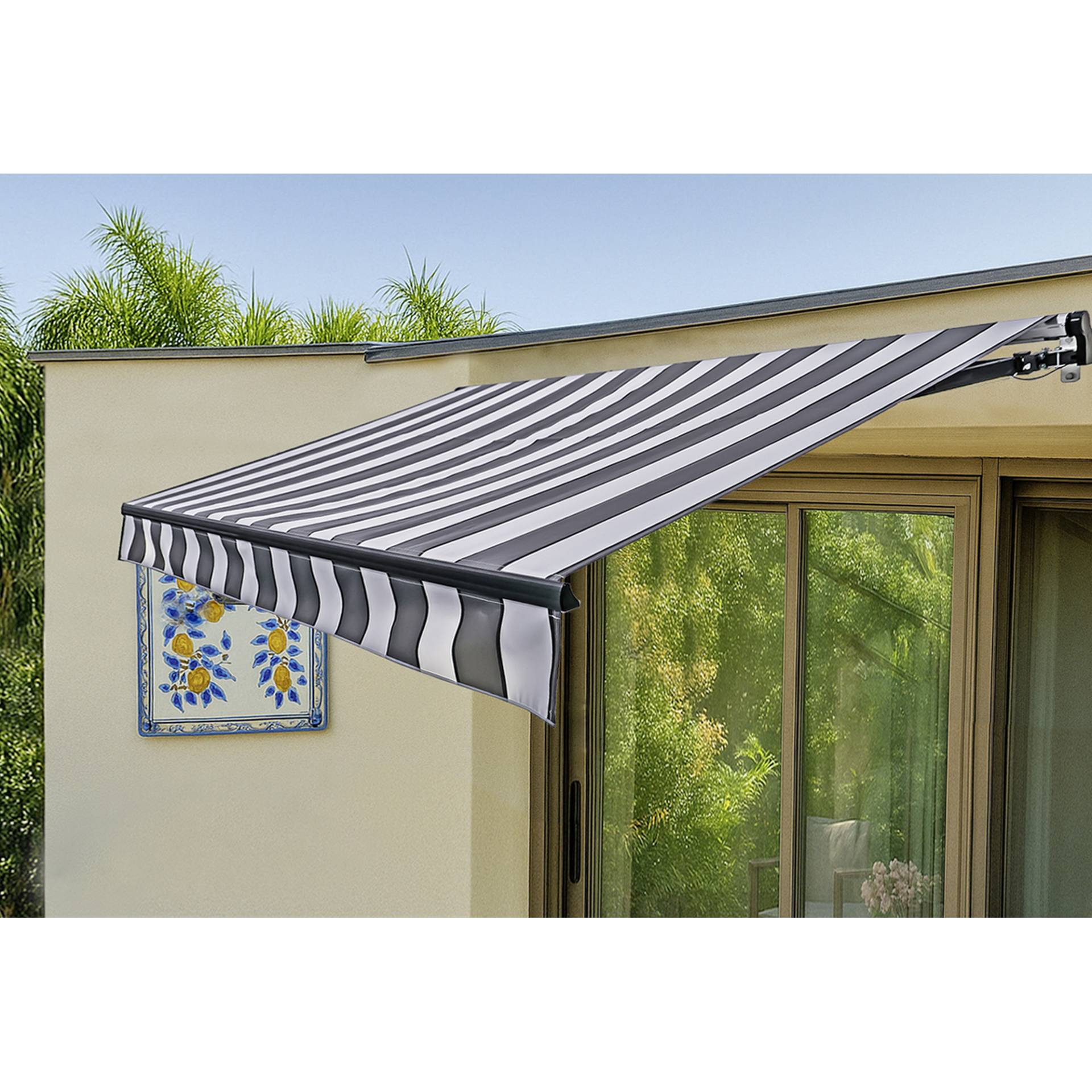 Garden Pleasure Gelenkarm-Markise elektrisch grau/weiß mit Fernbedienung 3,95 x 2,5m von Garden Pleasure