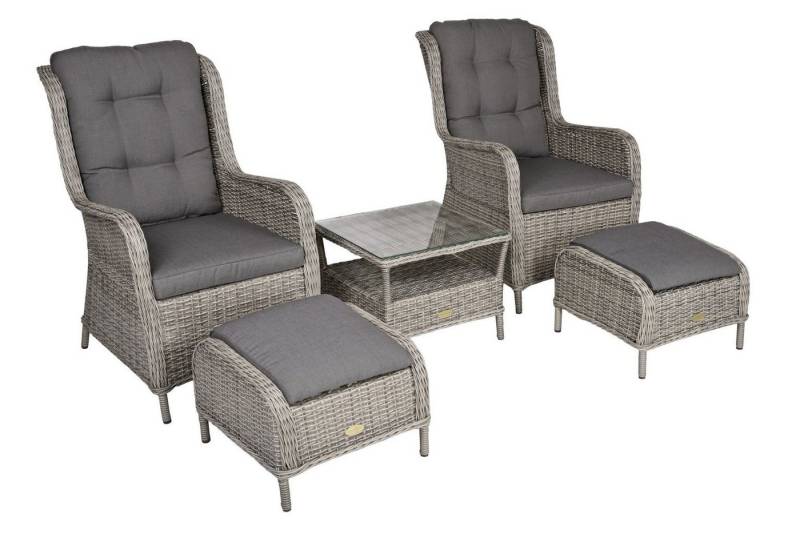 Garden Pleasure Loungeset, (5-tlg), 5-tlg. Polyrattan Sessel Set VALENCIA Sitzgruppe Gruppe Hocker Tisch von Garden Pleasure