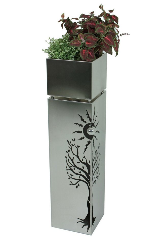 Garden Pleasure Pflanzkübel (1 St), Edelstahl Pflanzsäule BAUM Pflanzschale Metall Säule Dekoration silber von Garden Pleasure