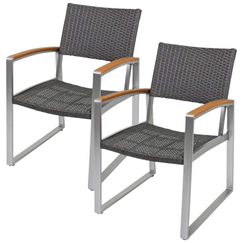 Gartenstuhl mit Armlehnen AVA 2er-Set Aluminium mit Polygeflecht von Garden Pleasure