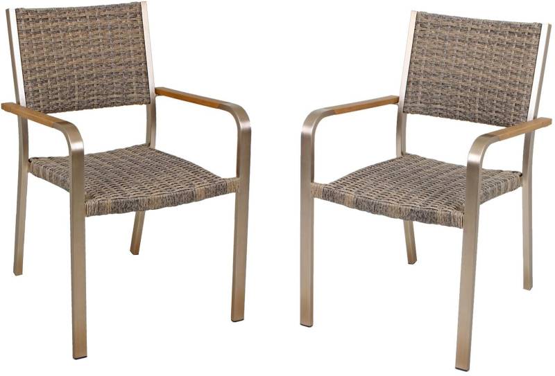 Stapelstuhl FLORENCE 2er Set Alu champagner Kunststoffgeflecht, braun von Garden Pleasure