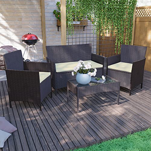 Garden Vida Rattan-Set für 4 Personen, Legierter Stahl Polyester Stahllegierung Polyrattan, braun von Garden Vida