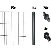 GARDEN N MORE Einstabmattenzaun "mit Rundpfosten" 15 Elemente für 30 m, LxH: 200 x 75 cm, mit 16 Pfosten von Garden 'n' More