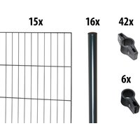 GARDEN N MORE Einstabmattenzaun "mit Rundpfosten" 15 Elemente für 30 m, LxH: 200 x 103 cm, mit 16 Pfosten von Garden 'n' More