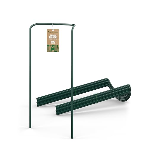 GardenGloss® Strauchstützen aus beschichtetem Stahl (5 Stück) - Staudenhalter halbrund 70cm x 40cm - Blumenstütze für Hortensien und Rosen - Pflanzenstütze aus Stahl von GardenGloss