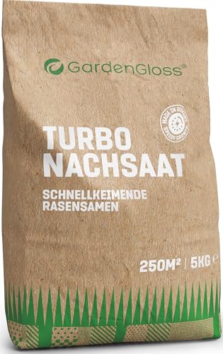 GardenGloss Rasensamen Schnellkeimend Sommer 5kg - Made in Germany - 250m2 Fläche Rasen - Grassamen Turbo Nachsaat und Neuanlage - Rasennachsaat von GardenGloss
