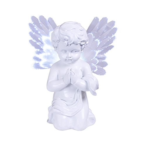 GardenKraft 12680 Solarbetriebenes LED-Engellicht | Memorial Cherub mit Glasfaserflügeln | Warmweiße LEDs | Wetterfest | Auto-Ein | 19 cm x 9 cm von GardenKraft