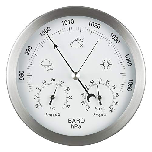 GardenMate® Wetterstation analog 3in1 Edelstahlrahmen Ø 14 cm Barometer Thermometer Hygrometer von GardenMate