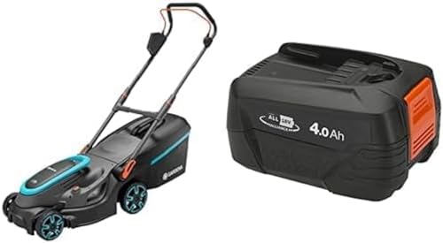 Akku-Rasenmäher PowerMax 37/36V P4A Solo + System Akku P4A PBA 18V/72 4,0 Ah + Gerätehandschuh Größe 9/L von Gardena