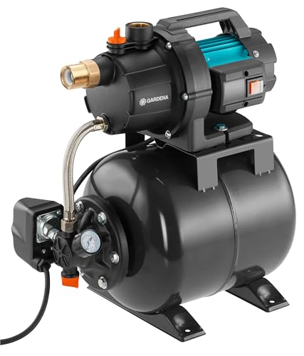 Gardena Hauswasserwerk 3700/4: Pumpe zur Hauswasserversorgung mit 19l Tank, EPDM Membrane und Messing Gewindeeinsätzen, Fördermenge 3.700 l/h, 800 W Motor (09023-20) von Gardena