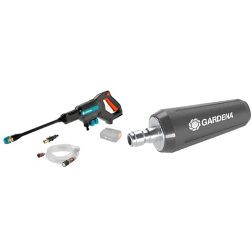 GARDENA 14800-55 Akku Mitteldruckreiniger AquaClean 24/18V P4A Solo, Grauanthrazittürkisorange, 24 bar, Grau;anthrazit;türkis;orange & Rotationsdüse AquaClean von Gardena