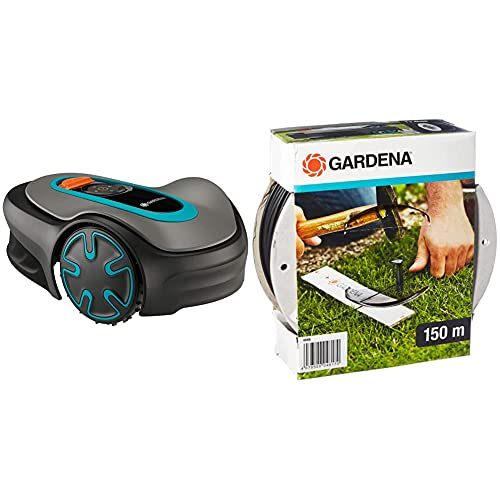 GARDENA Mähroboter SILENO minimo: Mit Bluetooth App programmierbar, mäht Flächen bis 250m² & Begrenzungskabel (150 m): Begrenzungsdraht für Gardena Mähroboter, witterungsresistent, Schwarzgrau von Gardena