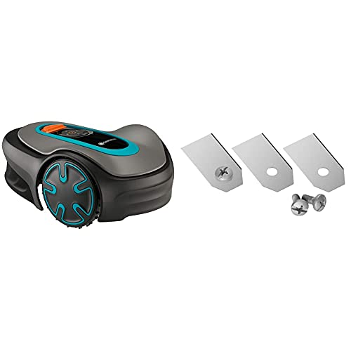 GARDENA Mähroboter SILENO minimo: Mit Bluetooth App programmierbar, mäht Flächen bis 250m² & Mähroboter Ersatzmesser: Klingen für Mähroboter, Set mit 9 geschärften Messern und 9 Schrauben von Gardena