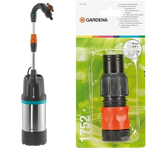 GARDENA Regenfasspumpe 4700/2 inox automatic: Tauchdruckpumpe mit integriertem Filter & 1752-20 - Set de conexión para bombas Para la conexión de mangueras de 19 mm von Gardena