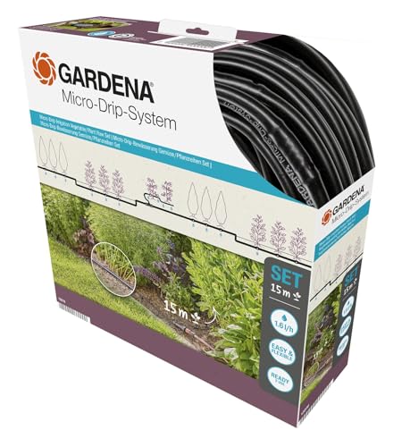 Gardena Start Set Pflanzreihen S: Micro-Drip-Gartenbewässerungssystem zur schonenden, wassersparenden Bewässerung von Reihenpflanzungen (13010-20) von Gardena