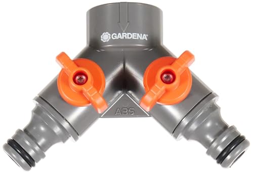 Gardena 2-Wege-Ventil: Wasserverteiler für Wasserhahn mit 26,5 mm (G 3/4 Zoll) Gewinde, für gleichzeitigen Anschluss von zwei Geräten, beide Ausgänge regulierbar (938-20) von Gardena