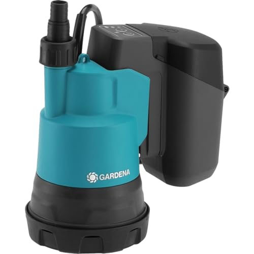 Gardena Akku-Klarwasser-Tauchpumpe 2000/2 18V P4A (nur Pumpe): 2.000 l/h max. Fördermenge, 2 bar max. Druck, Flachabsaugung bis 5 mm, Entwässerung/Bewässerung/Auspumpen, ohne Akku (14600-55) von Gardena