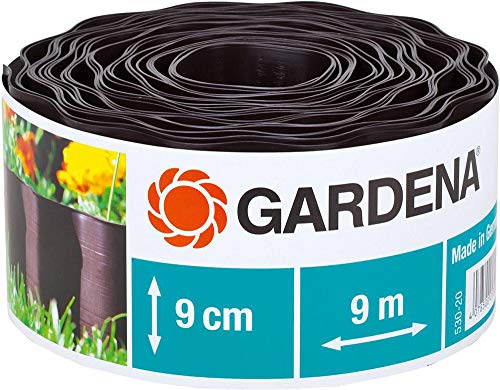 Gardena Beeteinfassung 9 cm hoch: Ideale Beet-Eingrenzung, auch für Rasenkanten, 9 m, gegen Wurzelausbreitung, Kunststoff, braun (530-20) von Gardena