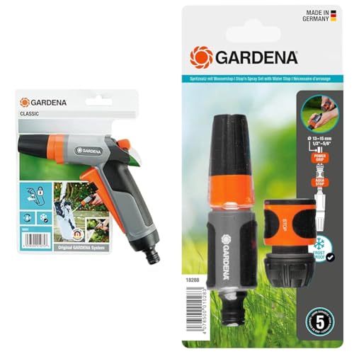 Gardena Classic Reinigungsspritze: Wasserspritze zum Reinigen und Sprühen & Spritz-Satz für 13 mm - und 15 mm -Schläuche: Reinigungsspritzen-Set mit Aquastop für einen schnellen Anschlusswechsel von Gardena