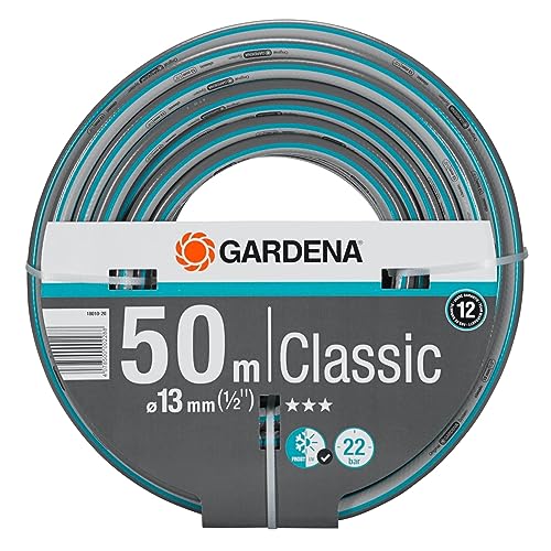 Gardena Classic Schlauch 13 mm (1/2 Zoll), 50 m ohne systemteile: Universeller Gartenschlauch aus robustem Kreuzgewebe, 22 bar Berstdruck, druck- und UV-beständig (18010-20), grau/blau von Gardena