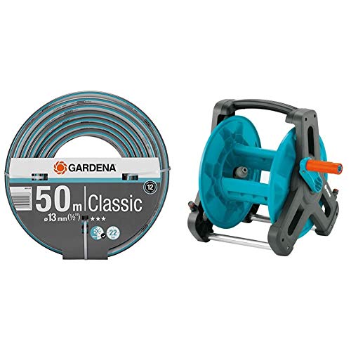 Gardena Classic Schlauch 13 mm (1/2 Zoll), 50 m: Universeller Gartenschlauch aus robustem Kreuzgewebe & Classic Schlauchtrommel 50: Wasserschlauchtrommel für Gartenschlauch max. 50 m (13 mm Schlauch) von Gardena