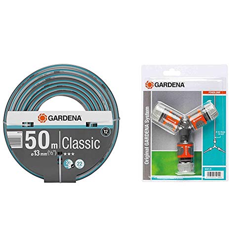 Gardena Classic Schlauch 13 mm (1/2 Zoll), 50 m: Universeller Gartenschlauch & Abzweig-Satz für 13 mm (1/2 Zoll)- und 15 mm (5/8 Zoll)-Wasserschläuche: Wasserdichter Abzweig-Verbinder von Gardena