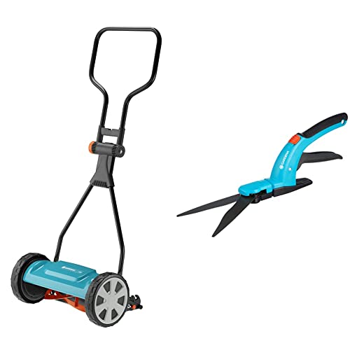 Gardena Classic Spindelmäher 330: Handrasenmäher mit 33cm Arbeitsbreite für bis zu 150 m² Rasenfläche(4027-20) & Comfort Grasschere: Hochwertige Schere mit Wellenschliff-Schneidmesser(8733-20) von Gardena