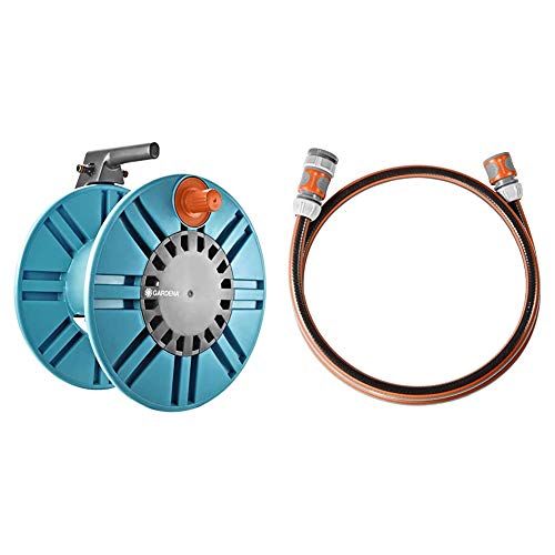 Gardena Classic Wand-Schlauchtrommel 60 mit Schlauchführungsrolle & Anschlussgarnitur Comfort Flex 13 mm (1/2 Zoll), 1.5 m: Schlauchadapter zum Anschluss des Schlauchwagens, 25 bar Berstdruck von Gardena