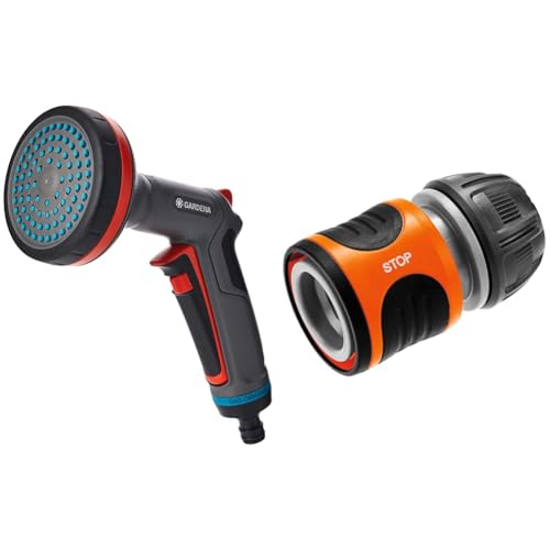 Gardena Comfort Brause für Beete: Gartenbrause zur Bewässerung von Beeten und großen Flächen, Dauerarretierung & Wasserstop 13 mm (1/2 Zoll) und 15 mm (5/8 Zoll): Steckverbinder mit Aquastop von Gardena