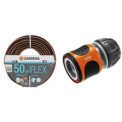 Gardena Comfort FLEX Schlauch 13 mm (1/2 Zoll), 50 m: Formstabiler, flexibler Gartenschlauch mit Power-Grip-Profil & Wasserstop 13 mm (1/2 Zoll) und 15 mm (5/8 Zoll): Steckverbinder mit Aquastop von Gardena
