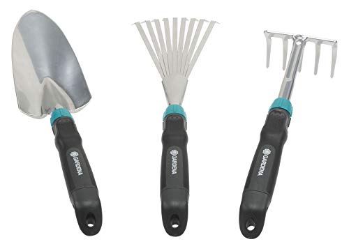 Gardena Comfort Kleingeräte-Set: ideales Set für Blumenbeet und Balkon bestehend aus Blumenkelle, Kleinbesen und Blumenrechen (8964-60) von Gardena