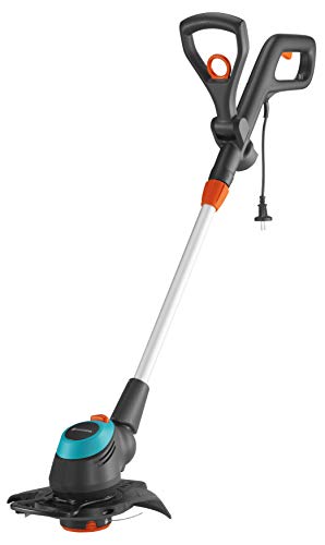 Gardena 09870-20 Elektro-Trimmer EasyCut 450/25: Rasentrimmer mit verstellbarem Griff abwinkelbarem Trimmerkopf und ausklappbarem Pflanzenschutzbügel, 250 mm Schnittkreis (9870-20) Handbetrieben von Gardena