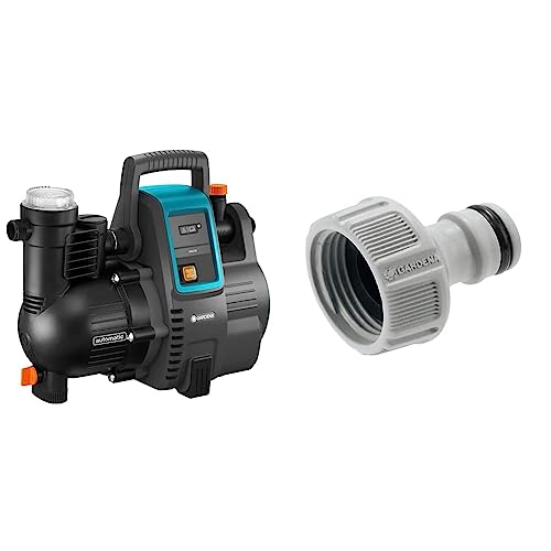 Gardena Hauswasserautomat 4000/5E & Hahnverbinder 26,5 mm (G 3/4 Zoll): Adapter für den Anschluss eines Wasserschlauchs, Anti-Splash-Technologie, frostsicher, Original System, lose Verpackung von Gardena