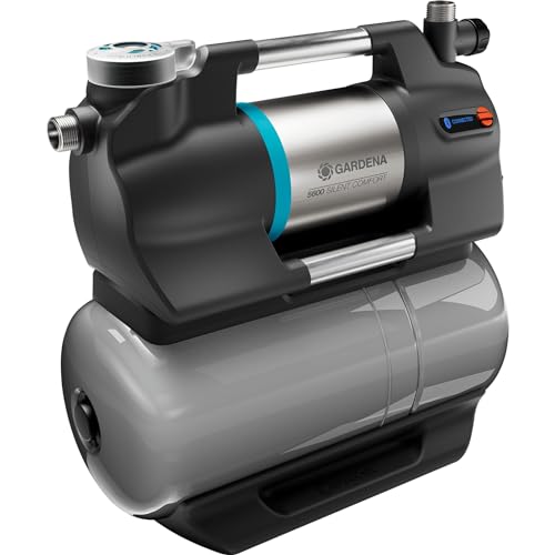 Gardena Hauswasserwerk 5600 SilentComfort: Pumpe mit 25 l Wasserspeicher und integriertem Filter, Fördermenge 5600 l/h, Trockenlaufsicherung, extra leise, via Bluetooth-App steuerbar (9067-20) von Gardena