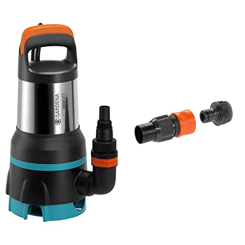 Gardena Klar-/Schmutzwasser-Tauchpumpe 19500 Aquasensor:Kombi-Entwässerungspumpe mit 19.500 l/h(09049-20) & Profi-System Pumpen-Anschlusssatz: Schlauchkupplung für 19 mm (3/4 Zoll)-Schläuche (1752-20) von Gardena