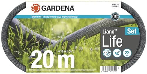 Gardena Liano Life Textilschlauch 1/2 Zoll, 20m Set: Hochflexibler Gartenschlauch aus Textilgewebe, mit PVC-Innenschlauch, kein Abknicken, leichtgewichtig, wetterbeständig (18450-20), Updated von Gardena