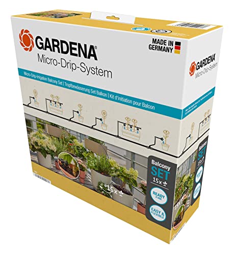 Gardena Micro-Drip-System Tropfbewässerung Set Balkon (15 Pflanzen): Starter-Set sofort einsatzbereit, wassersparendes Bewässerungssystem, einfache & flexible Verbindungstechnik (13401-20) von Gardena