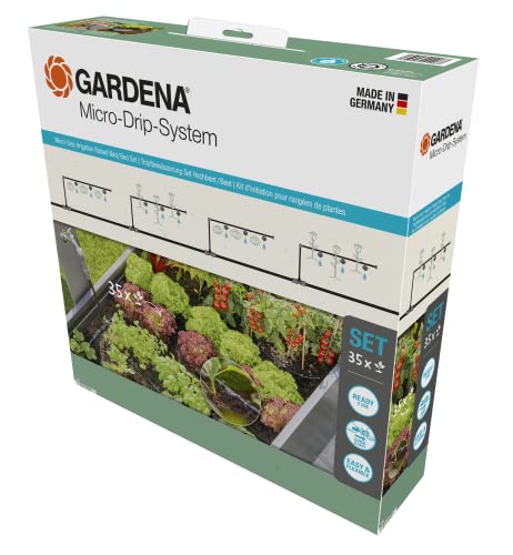 Gardena Micro-Drip-System Tropfbewässerung Set Hochbeet/Beet (35 Pflanzen): Starter-Set sofort einsatzbereit, wassersparendes Bewässerungssystem, einfache & flexible Verbindungstechnik (13455-20) von Gardena