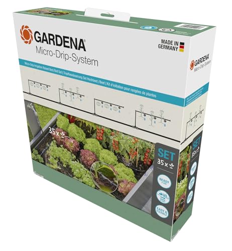 Gardena Micro-Drip-System Tropfbewässerung Set Hochbeet/Beet (35 Pflanzen): Starter-Set sofort einsatzbereit, wassersparendes Bewässerungssystem, einfache & flexible Verbindungstechnik (13455-20) von Gardena