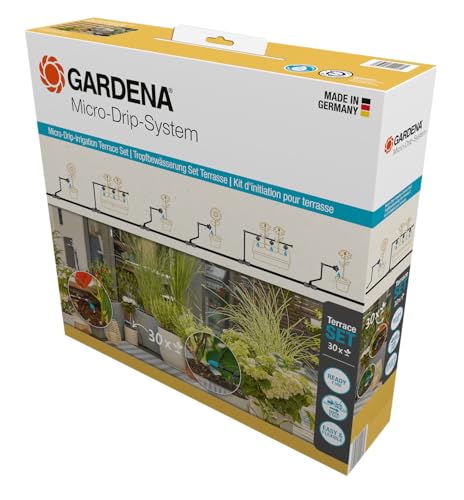 Gardena Micro-Drip-System Tropfbewässerung Set Terrasse (30 Pflanzen): Starter-Set sofort einsatzbereit, wassersparendes Bewässerungssystem, einfache & Flexible Verbindungstechnik (13400-20) von Gardena