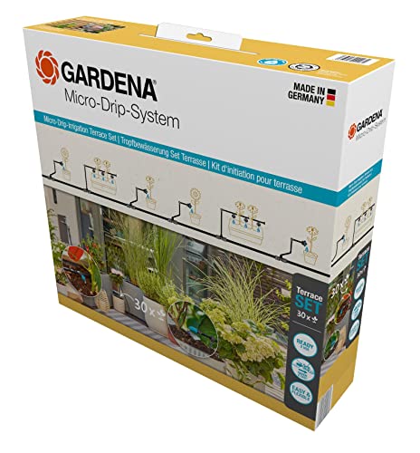 Gardena Micro-Drip-System Tropfbewässerung Set Terrasse (30 Pflanzen): Starter-Set sofort einsatzbereit, wassersparendes Bewässerungssystem, einfache & flexible Verbindungstechnik (13400-20) von Gardena