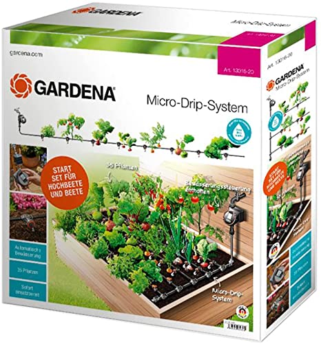 Gardena Micro-Drip-System Tropfbewässerungsset Beet automatic: Wassersparende Wurzelbewässerung für Beete bis zu 35 Pflanzen, Mengenregulierung, Quick & Easy Verbindungstechnik (13016-20) von Gardena