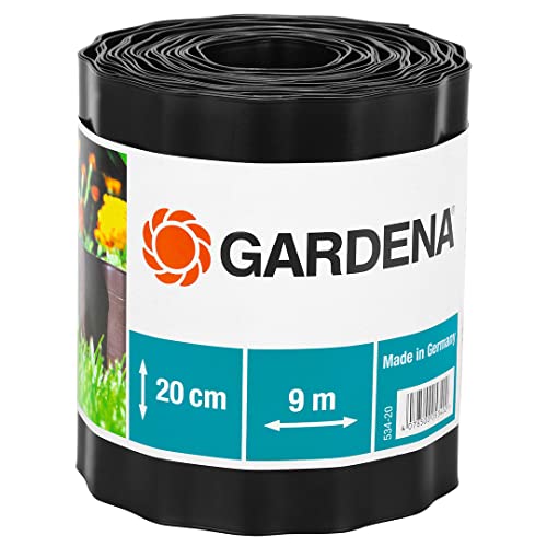 Gardena Raseneinfassung 20 cm hoch: Ideale Rasen-Abgrenzung, auch für Beete, 9 m, verhindert Wurzelausbreitung, aus Kunststoff, braun (534-20) von Gardena