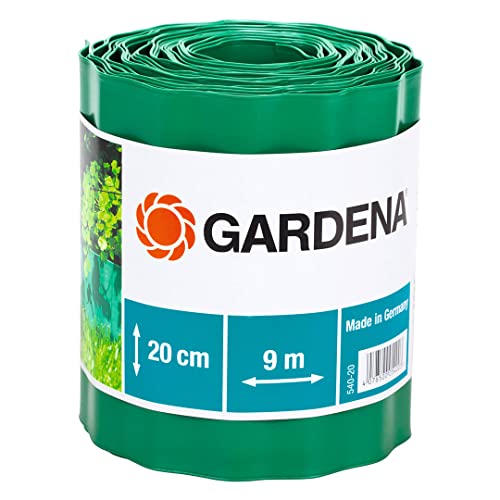 Gardena Raseneinfassung 20 cm hoch: Ideale Rasen-Abgrenzung, auch für Beete, 9 m, verhindert Wurzelausbreitung, hochwertiger Kunststoff, grün (540-20) Standard von Gardena