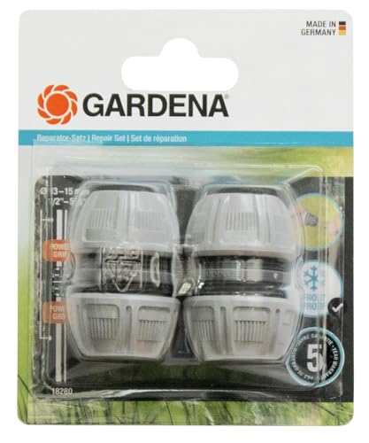 Gardena Reparator-Satz 13 mm (1/2 Zoll) und 15 mm (5/8 Zoll): Schlauchreparatur einfach ohne Werkzeug, Power Grip, speziell geformte Klemmmutter (18280-20) von Gardena
