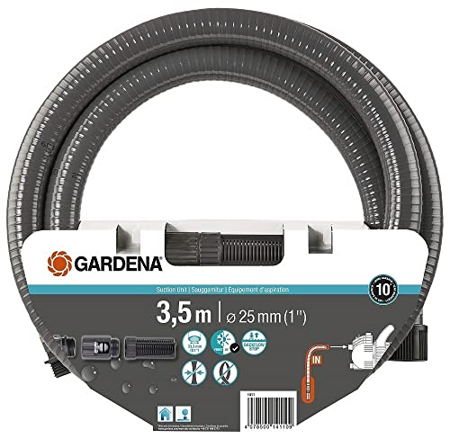 Gardena Sauggarnitur 3,5 m: Robuster Saugschlauch zum Anschluss an die Gartenpumpe, mit Saugfilter und Rückflussstop, Durchmesser 25 mm (1411-20) von Gardena